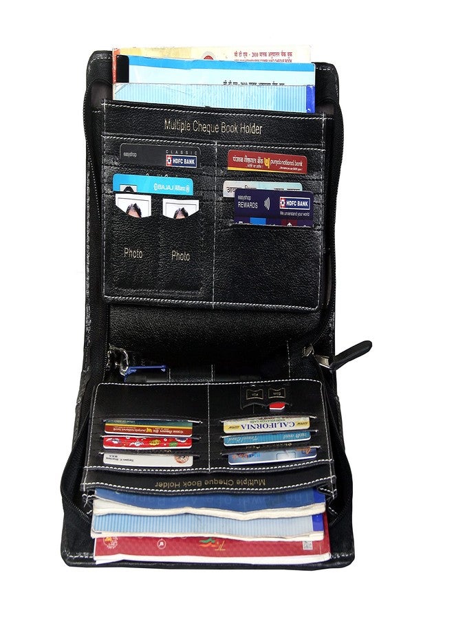 Sukeshcraft Cheque Book Holder for 8 Cheque Books | Multi-Pocket Rexine Organizer I Locker Key Holder | Handy 6.25 × 10.80 × 1.80 inch. Size (Rexine - Black) - Image 2